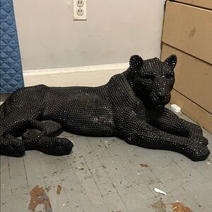 Source Unknown Black Beaded Panther Sculpture